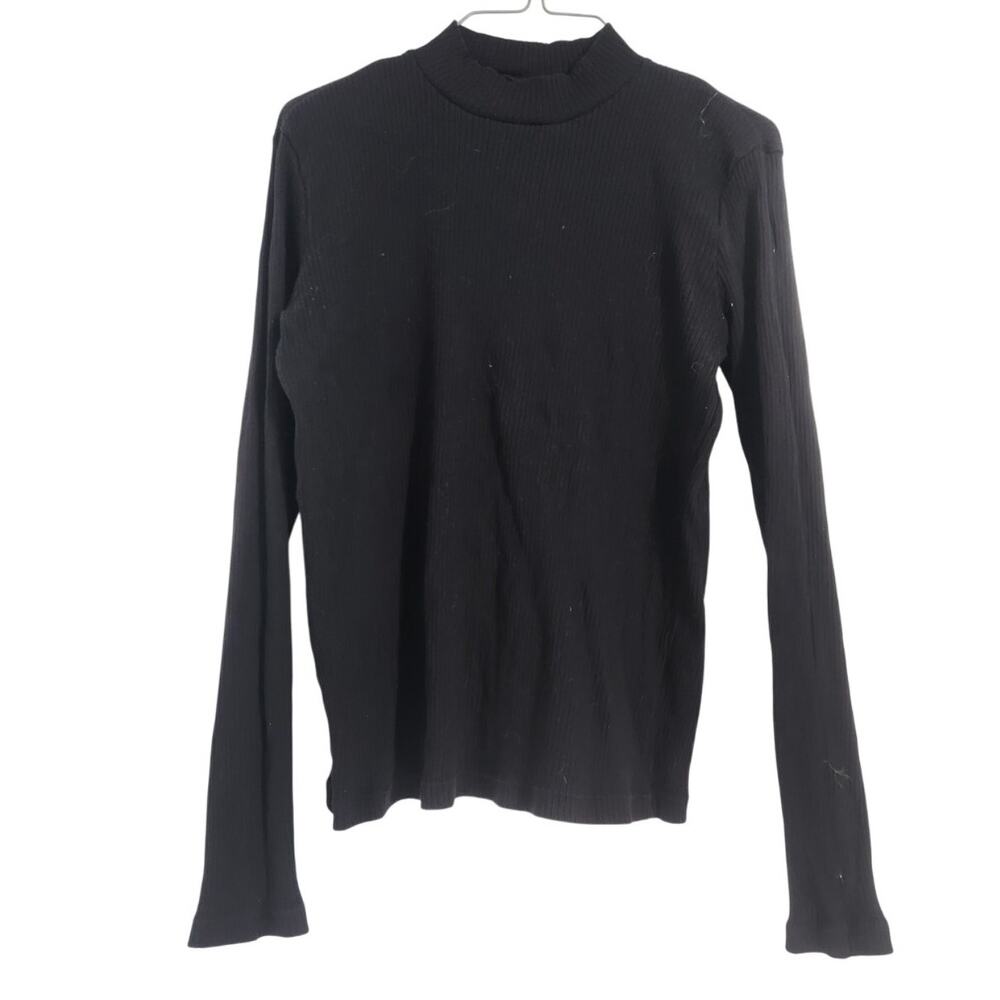 Uniqlo Mock Neck Black Ribbed Long Sleeve Top Womens Size Medium M